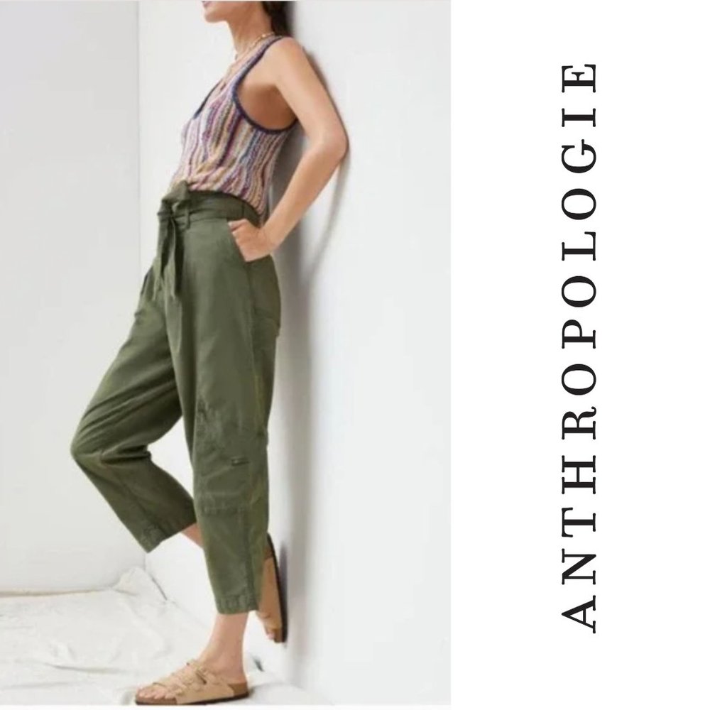 Anthropologie EDWIN Harlow Crop Cargo Pants Moss Green • 30